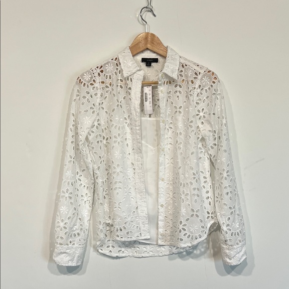 NEW J. Crew Eyelet Lace Button Down Shirt in White Size 2 - Picture 3 of 11